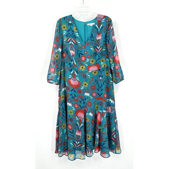 BODEN dress midi 3/4 sleeve floral v neck isabelle ultramarine carnival 16R - Picture 2 of 8